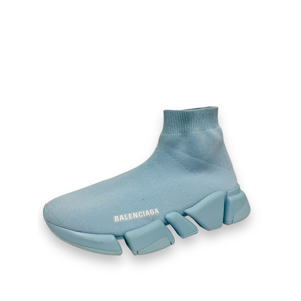BALENCIAGA Light Blue Knit Fabric Logo Stretch Speed Sock High-Top Sneakers 39 - Picture 2 of 9
